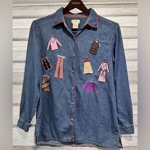 Bobbie Brooks Denim Blouse Shirt L Vintage Applique Fashion Clothing Blue Unique
